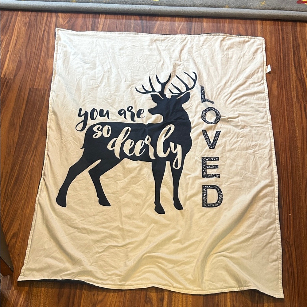 Cream Blanket with Black Deer Design